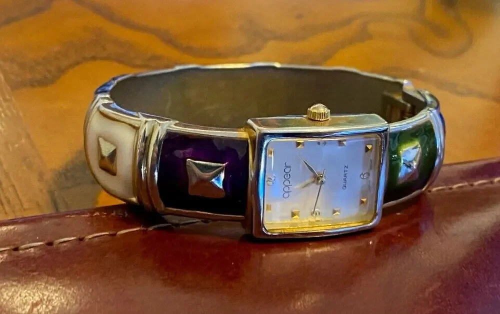 Women's Appear Bangle Bracelet Watch, Silver Tone with Enamel Accents